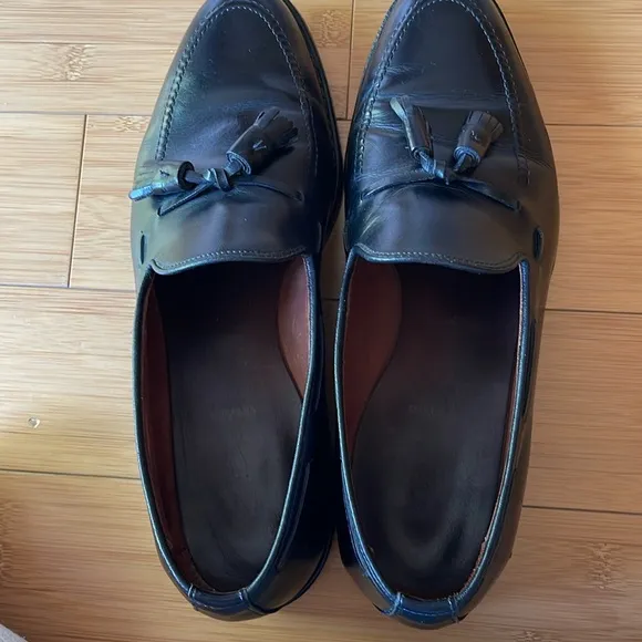 MENS ALLEN EDMONDS GRAYSON BLACK LEATHER TASSEL LOAFERS DRESS SHOES SZ 10.5