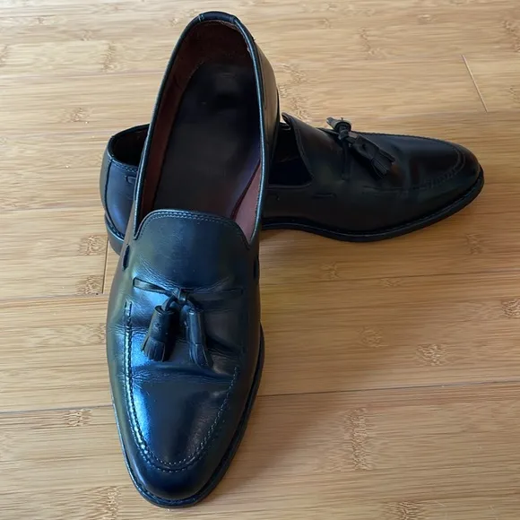 MENS ALLEN EDMONDS GRAYSON BLACK LEATHER TASSEL LOAFERS DRESS SHOES SZ 10.5
