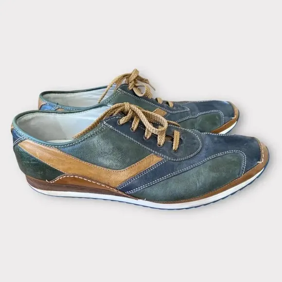 Men's Galizio Torresi Designer Leather Casual Sneakers size 43.5 Navy &amp; Brown