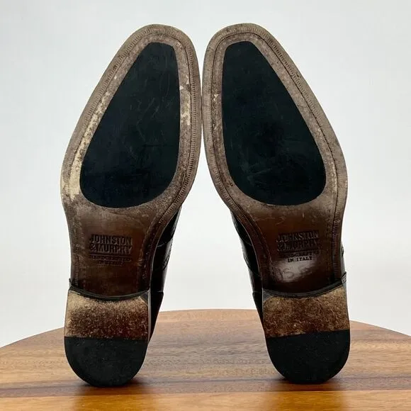 Mens Johnston &amp; Murphy Cormac Black Italy Slip On Wingtip Dress Shoes Size 8.5 M