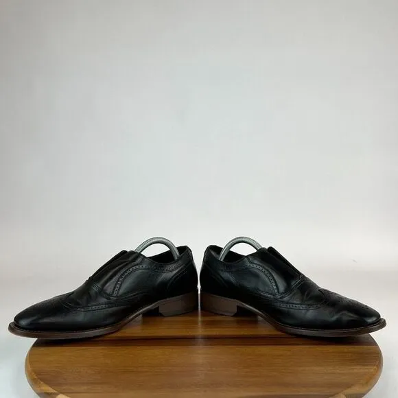 Mens Johnston &amp; Murphy Cormac Black Italy Slip On Wingtip Dress Shoes Size 8.5 M