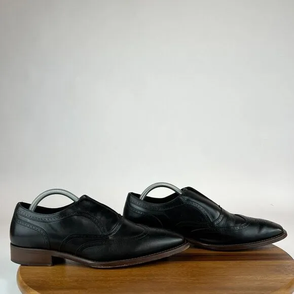 Mens Johnston &amp; Murphy Cormac Black Italy Slip On Wingtip Dress Shoes Size 8.5 M