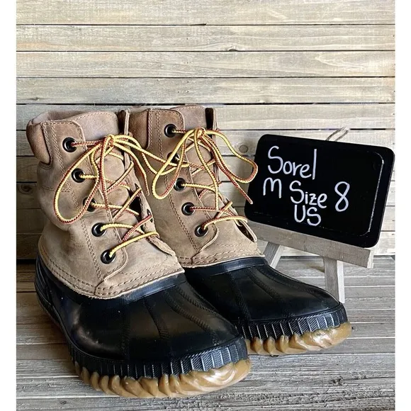 Mens Sorel‎ Cheyenne II Chipmunk Brown Leather Waterproof Winter Boots Size 8 D