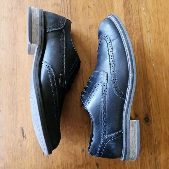 Men's VIONIC Bruno Oxford Wing Tip Lace Up Shoes Black Leather US Size 11M
