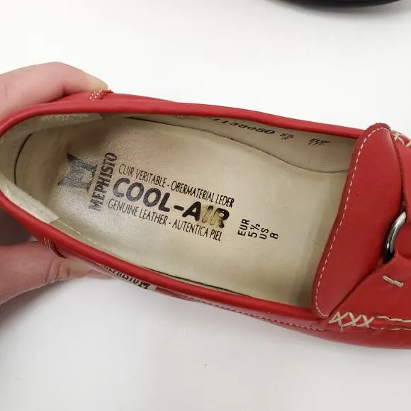 MEPHISTO Leather Idellia Red Comfort Mocassin Loafers Square Toe Shoes