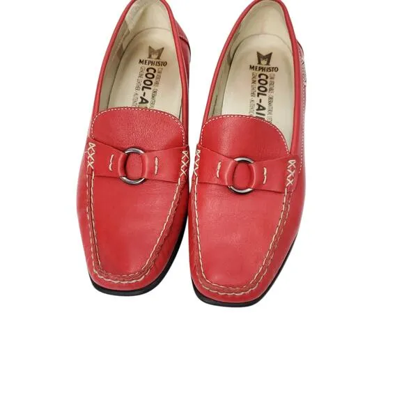 MEPHISTO Leather Idellia Red Comfort Mocassin Loafers Square Toe Shoes