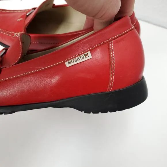 MEPHISTO Leather Idellia Red Comfort Mocassin Loafers Square Toe Shoes