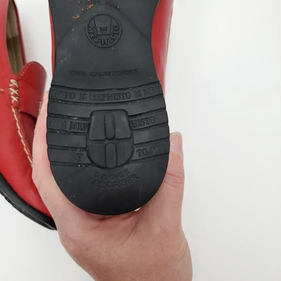 MEPHISTO Leather Idellia Red Comfort Mocassin Loafers Square Toe Shoes