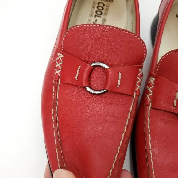 MEPHISTO Leather Idellia Red Comfort Mocassin Loafers Square Toe Shoes
