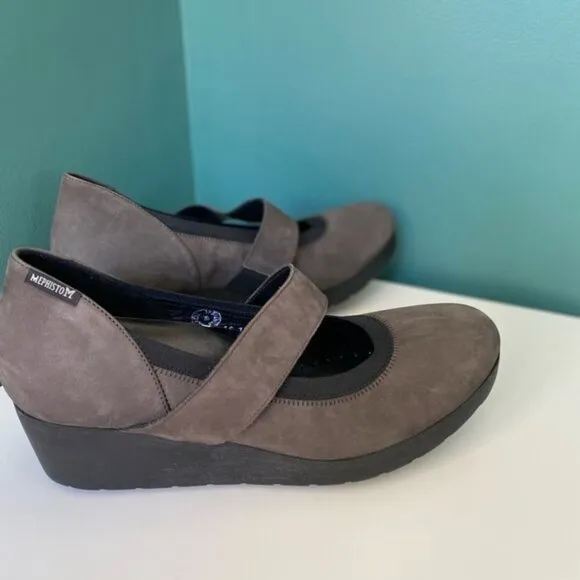 𝅺mephisto Tamara Style Strap Nubuk Wedge Heel Shoes Womens Size 9.5