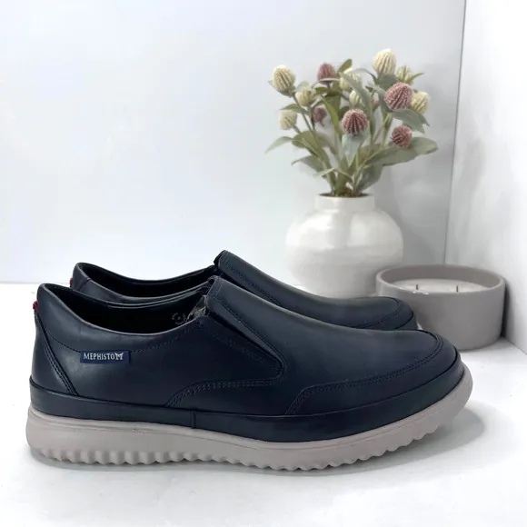 Mephisto Twain Premium Leather Slip On Loafer Blue Comfort Shoes Men's 8.5