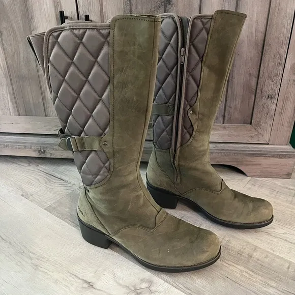 Merrell Dusty Olive Green Quilted Chateau Waterproof Tall Boots Women's 11 M