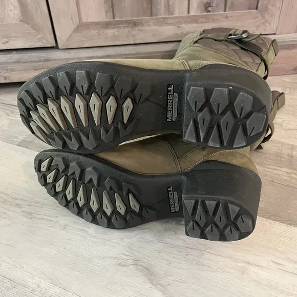 Merrell Dusty Olive Green Quilted Chateau Waterproof Tall Boots Women's 11 M