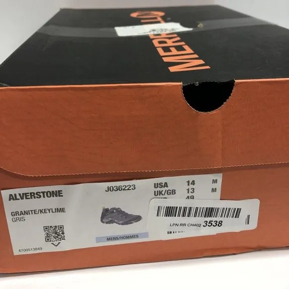 Merrell Men’s Alverstone, Gray Hiking Shoes, Size 14 M