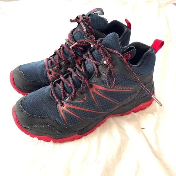 Merrell Men's Capra Rise Trail Athletic Shoes Black Navy Red. SZ 8 Worn 1X