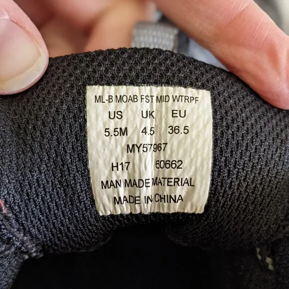 Merrell ML-B Moab FST Mid Waterproof Black Sneakers Boots Size 5.5M MY57967