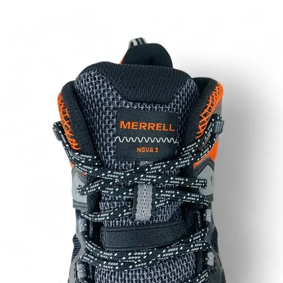 Merrell Nova 3 Mid Waterproof Black Tangerine Men's Hiking Shoes Boots J067623