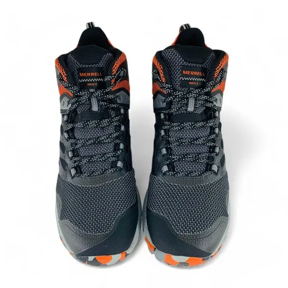 Merrell Nova 3 Mid Waterproof Black Tangerine Men's Hiking Shoes Boots J067623