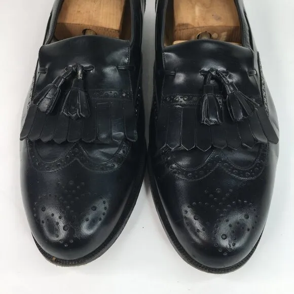 Mezlan Antonio Black Leather Tassel Wingtip Loafers Size 11.5M