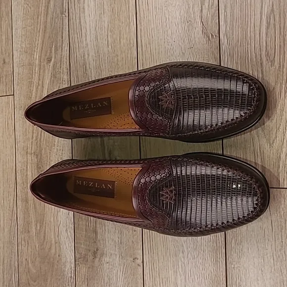 MEZLAN Genuine Lizard Dark Brown Sz 11 M Mens‎ Abstract Loafers Shoes w/ BOX!