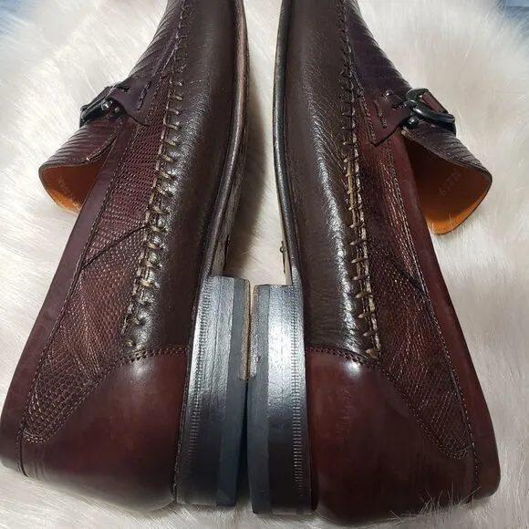 MEZLAN Solid Brown Leather Geniune Lizard skin Men