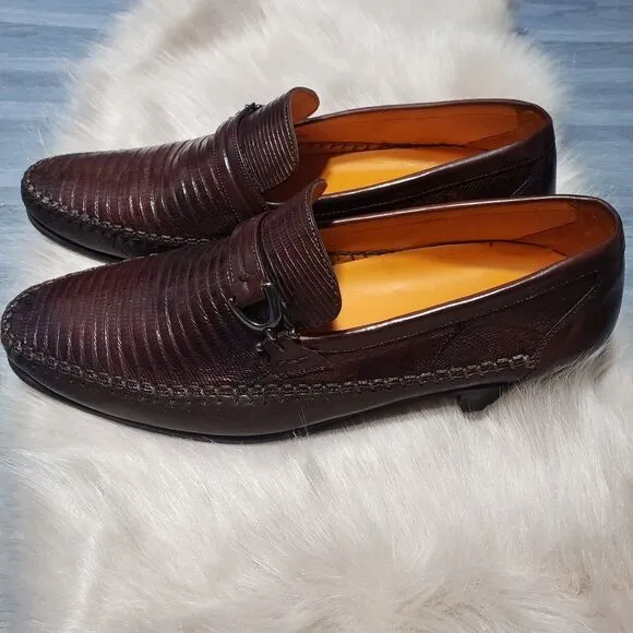 MEZLAN Solid Brown Leather Geniune Lizard skin Men
