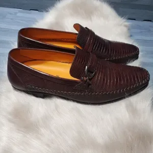 MEZLAN Solid Brown Leather Geniune Lizard skin Men