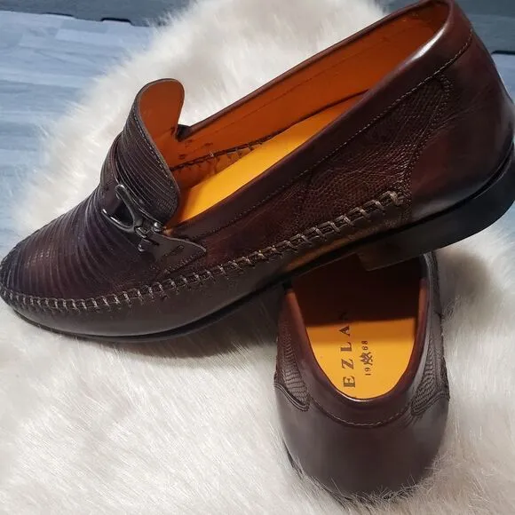 MEZLAN Solid Brown Leather Geniune Lizard skin Men