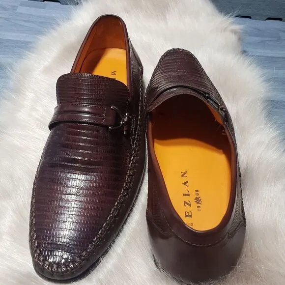 MEZLAN Solid Brown Leather Geniune Lizard skin Men