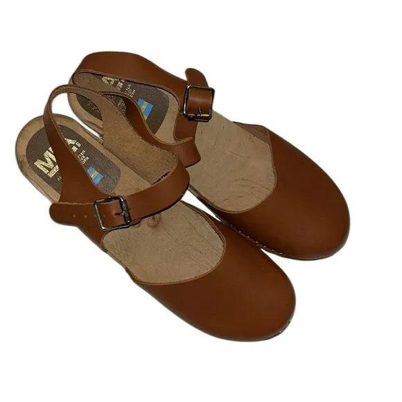 Mia Leather/Wood Tan/Brown  Mule shoes(Size 41)