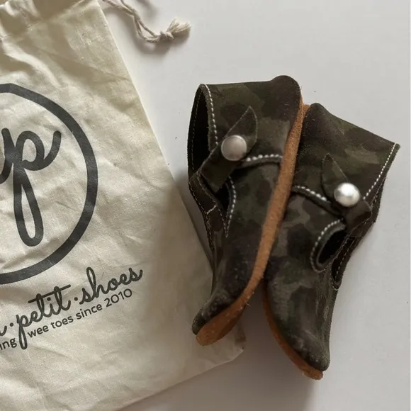 Mon Petit CAMO Camouflage Size 6 T-Strap MPs‎ Leather Baby Handmade Shoes