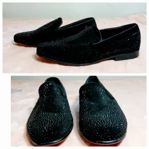 Moretti Black Label Black Textured Slip-On Loafers Size 12EEE