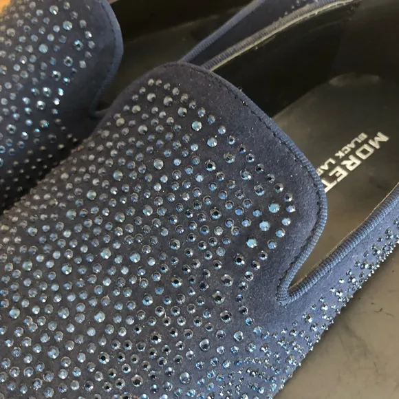 Moretti Black Label Blue Rhinestone Loafer Shoes men’s size 11
