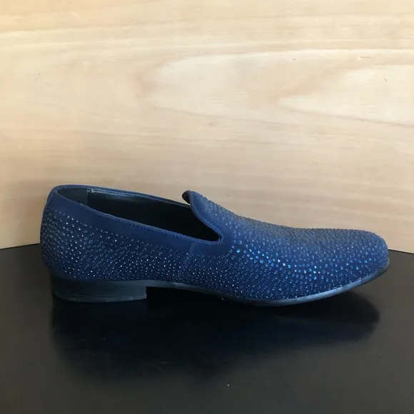 Moretti Black Label Blue Rhinestone Loafer Shoes men’s size 11