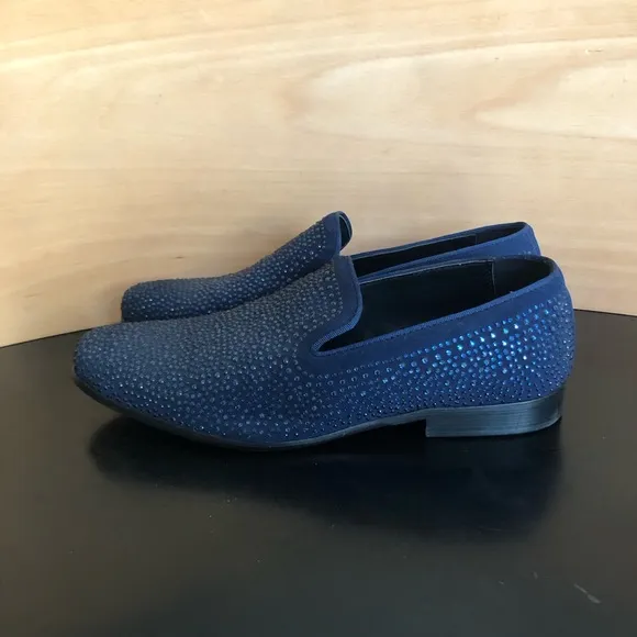 Moretti Black Label Blue Rhinestone Loafer Shoes men’s size 11