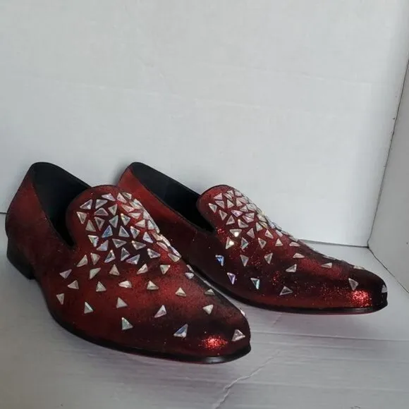 Moretti Black Label Men's Shoes Red Embellished Loafers Slip On Christo SIZE 10