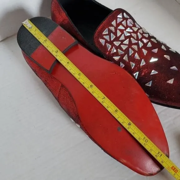 Moretti Black Label Men's Shoes Red Embellished Loafers Slip On Christo SIZE 10