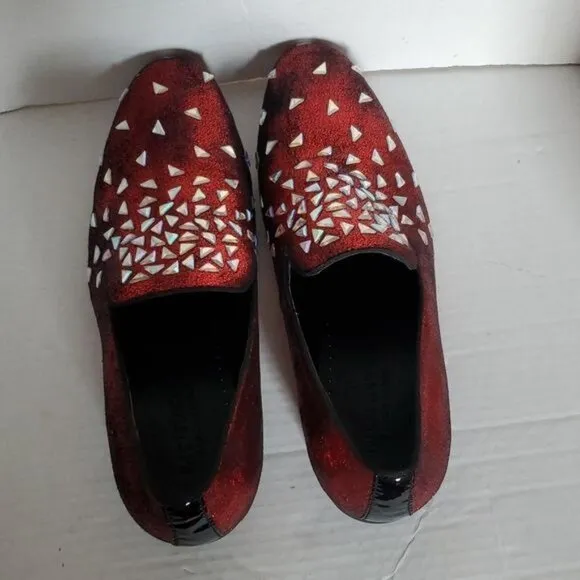 Moretti Black Label Men's Shoes Red Embellished Loafers Slip On Christo SIZE 10