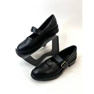 nae Vegan Shoes Women's Emisa Loafer in Apple Skin Black w/ Strap Buckle Sz 9.5