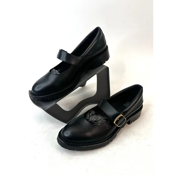 nae Vegan Shoes Women's Emisa Loafer in Apple Skin Black w/ Strap Buckle Sz 9.5