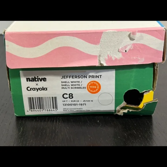 Native x Crayola Jefferson Print Scribble Multicolor Slip On WP Shoes Toddler C9