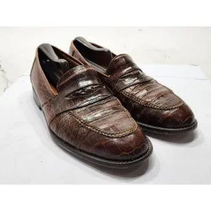 Neiman Marcus 8M Brown Leather Croc Penny Loafers Slip On Dress Shoe Work