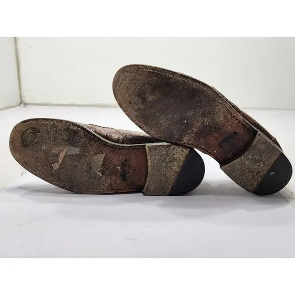 Neiman Marcus 8M Brown Leather Croc Penny Loafers Slip On Dress Shoe Work
