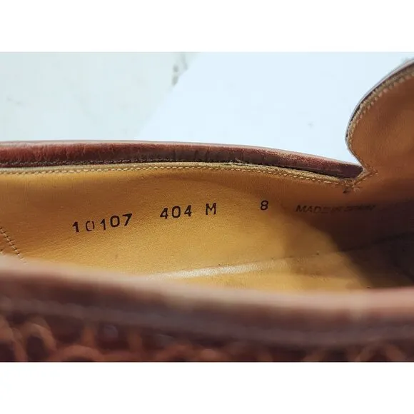Neiman Marcus 8M Brown Leather Croc Penny Loafers Slip On Dress Shoe Work