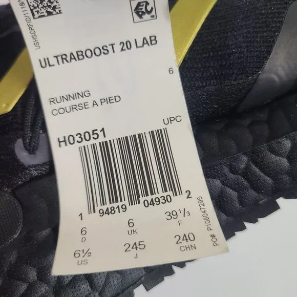 NEW Adidas Ultraboost 20 Lab Running Shoes H03051 Size 6.5 Black Gold