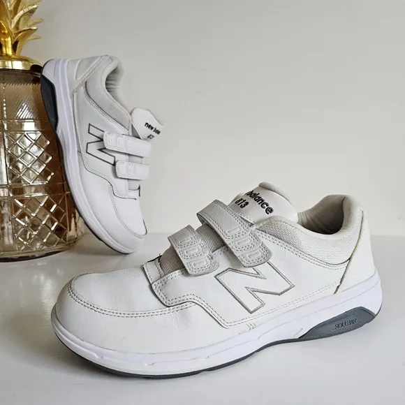 New Balance Leather Men's 813 V1 Hook Loop Walking Shoe White Sneakers Size 9.5