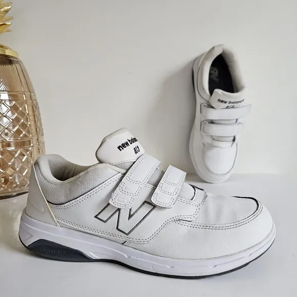 New Balance Leather Men's 813 V1 Hook Loop Walking Shoe White Sneakers Size 9.5