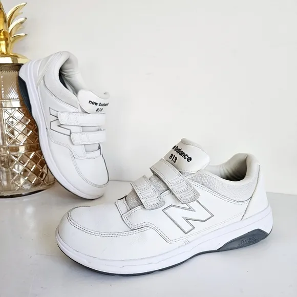 New Balance Leather Men's 813 V1 Hook Loop Walking Shoe White Sneakers Size 9.5