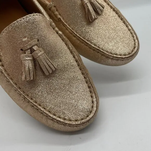 New Bobbies Paris Gold Driving Loafers Shoe Womens 40 US 9.5 Tassel Office Work