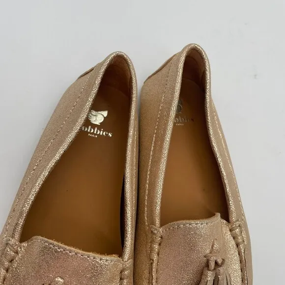 New Bobbies Paris Gold Driving Loafers Shoe Womens 40 US 9.5 Tassel Office Work